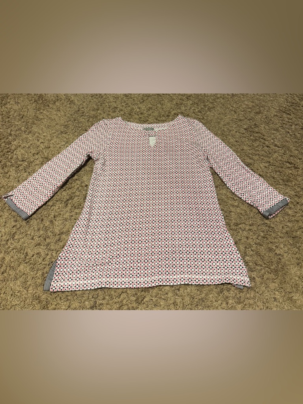 Talbots Pink and White Geometric Print Tunic Top